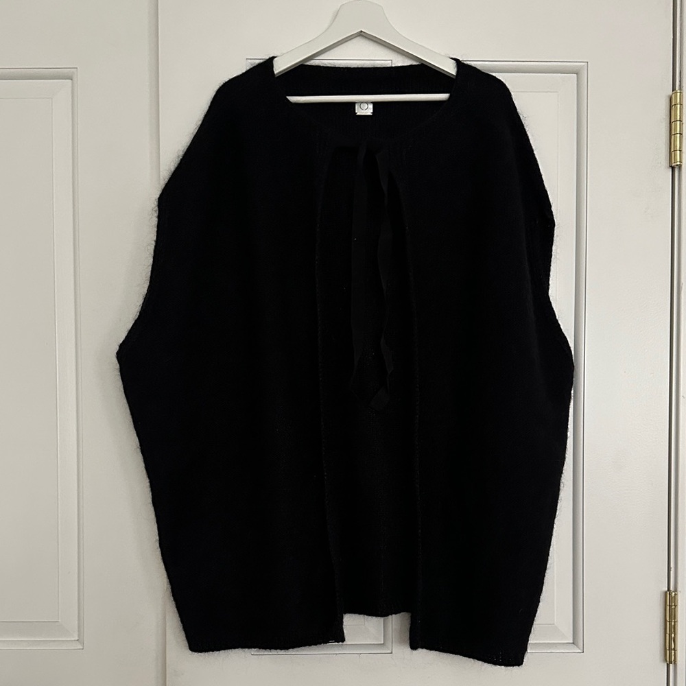 Marina Rinaldi Soul Black Knit Cardigan | Oversized Tie Front Cape Sweater
